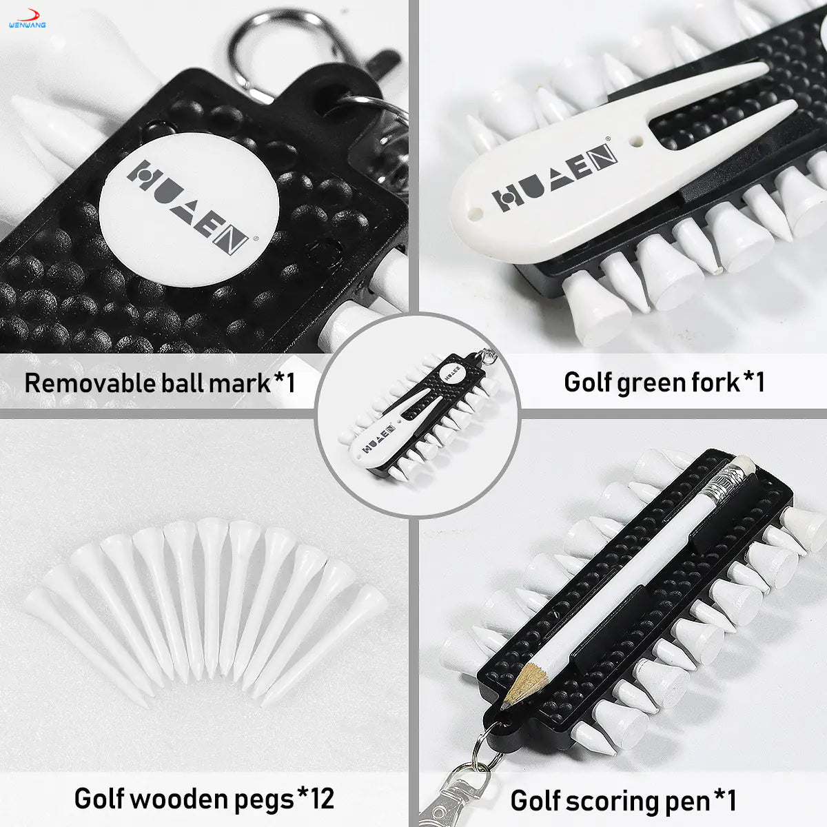 Portable Golf Tee Holder with Fork and Markers Set