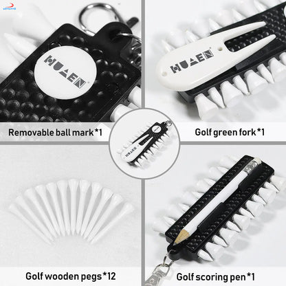 Portable Golf Tee Holder with Fork and Markers Set