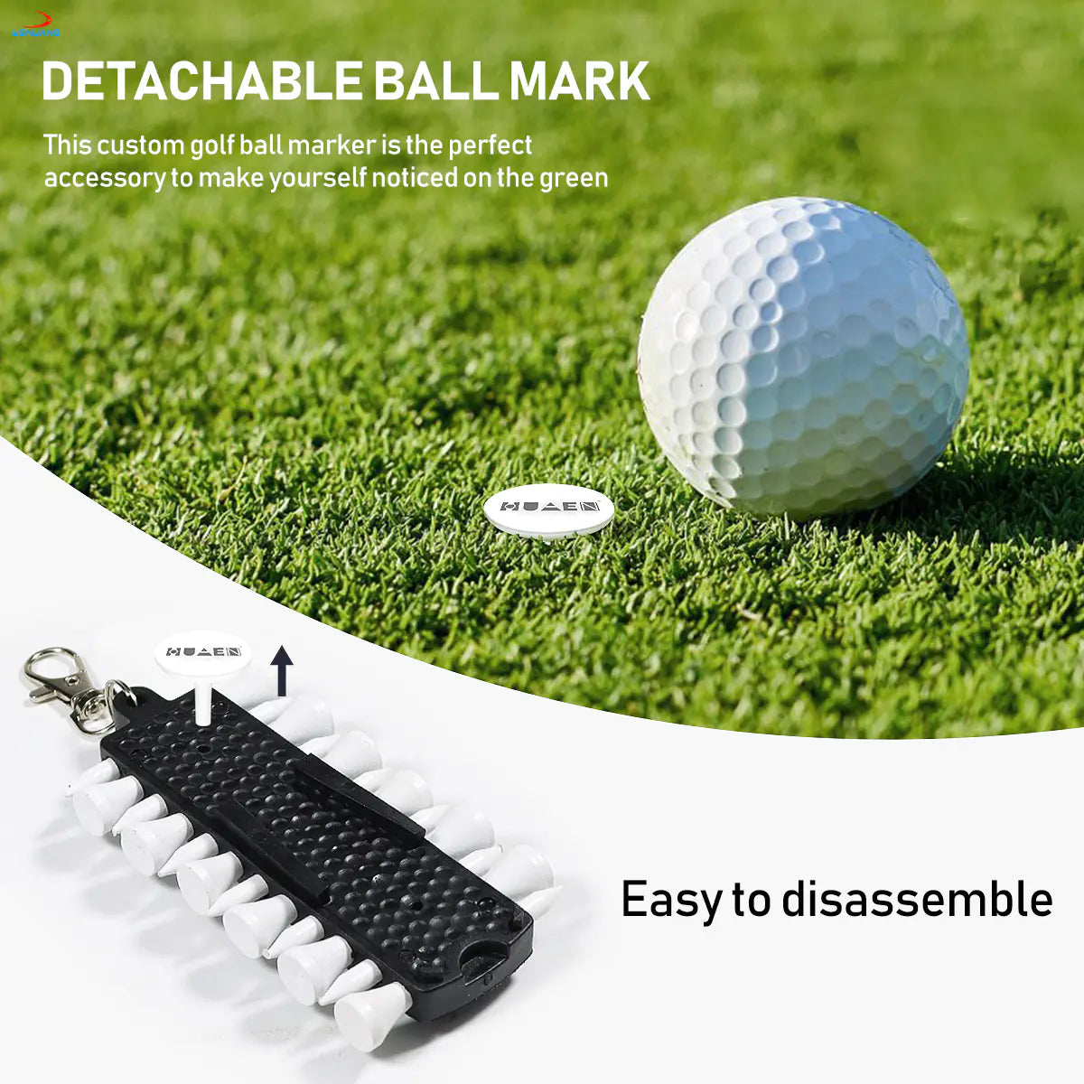 Portable Golf Tee Holder with Fork and Markers Set